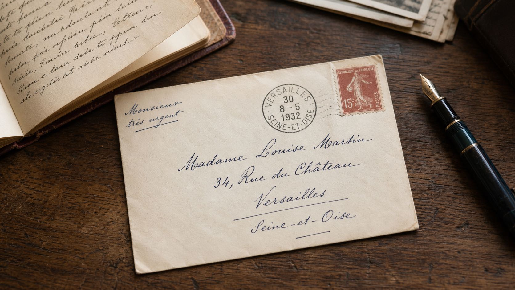 Enveloppe manuscrite, plume et carnet — Les Lettres de Boron